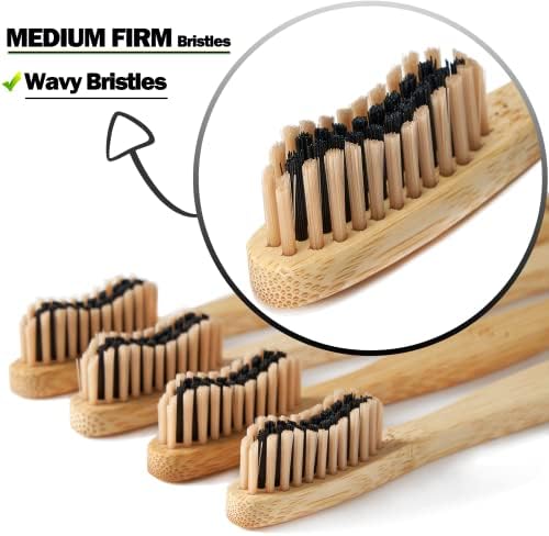 10 Pack Bamboo Toothbrushes,5 Soft 5 Medium Bristles for Adults Eco-Friendly Wooden Handle BPA-Free - Image 4