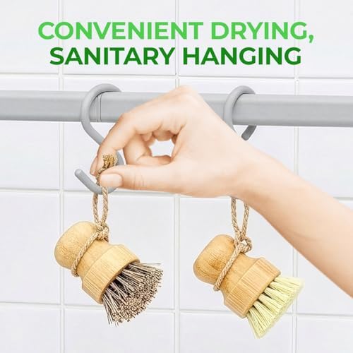 AIRNEX Bamboo Dish Brush Set of 2 - Natural Wooden Dish Scrubber with Sisal & Coconut Bristles - Plastic Free Kitchen Scrub Brush for Dishes, Sink, Pots & Pans - Non Scratch Kitchen Dish Brush - Image 5