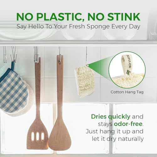 Natural Loofah Sponges for Dishes Pack of 6 and Bamboo Dish Brush Set of 3 - Compostable Loofah and 100% Plant-Based Kitchen Dish Brush Bamboo with Sisal and Coconut Bristles, 2 No Scratch Brush Types - Image 4