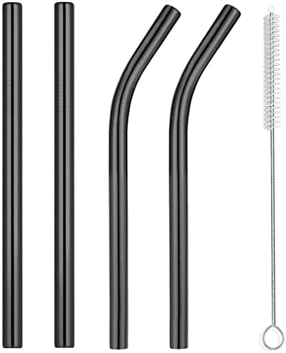 Vinaco 4 Pack Black 0.4" Wide Bore Reusable Stainless Steel Smoothie Straws by LightingMadeSimple