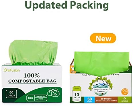 Compostable Bags,Trash bags 13+ gallon tall kitchen, Compostable Trash Lawn & Leaf Yard Waste Bags,Kitchen Compost Trash Bin Compatible,Extra Thick1.01 Mills,Certified by BPI and OK Compost(50count) - Image 2