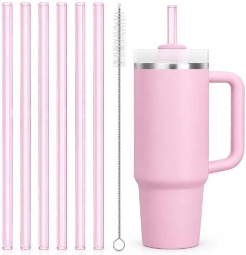 Replacement Straws Compatible with 30 oz Stanley Quencher Tumbler, 10.5 Inch Reusable Straws, Drinking Cup Accessories,Pink-6 Pack by Bubrike