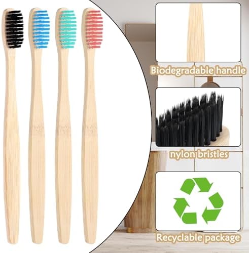 Vesici 200 Pcs Bamboo Toothbrushes Bulk, Black, Pink, Green, Blue - Image 3