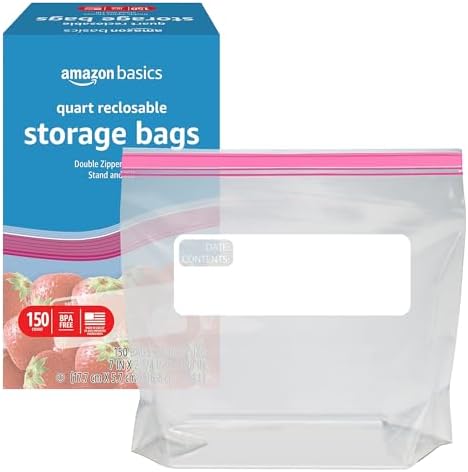 Amazon Basics Reclosable Quart Food Storage Bags with Double Zipper Seal, BPA Free, 150 Count - Image 3