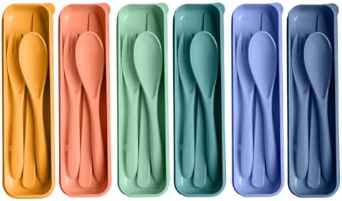Travel Utensils Set with Case, Camping Utensils Wheat Straw Reusable Utensils Set With Case, Knife Fork and Spoon Utensils for Lunch Box (6 Pack) by HMDZMR