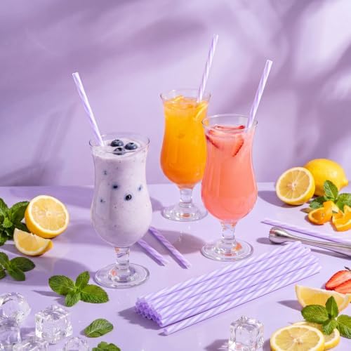 Honeydak 50 Pcs Reusable Plastic Straws Bulk,Purple and White Stripe - Image 6