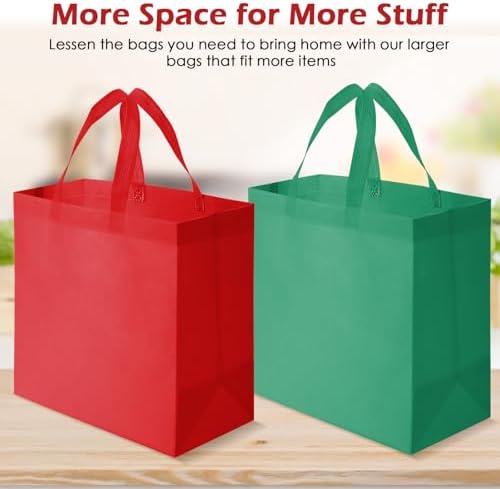 Reginary 50 Pcs Reusable Tote Bags Shopping Bags Non Woven, Red, Green - Image 4