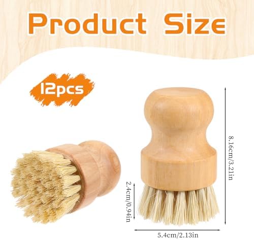 JJUNW 12 Packs Bamboo Dish Scrub Brushes, Wok Brush Wooden Scrubbers Set - Image 2