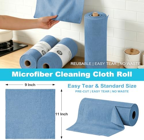 Puomue 55 Pack Microfiber Cleaning Cloth Roll, Tear Away Reusable Towels, 11" x 9", Ultra Absorbent & Lint Free Microfiber Cloth for Cleaning, Kitchen, Window, and Shop (Navy Blue, 9”x11”-55PK) - Image 2
