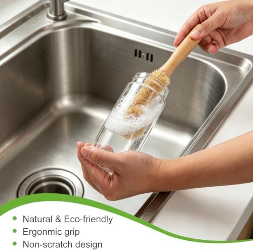 Bamboo Dish Brush Set, Natural Scrub Kitchen Brushes, 3 Pack - Image 4