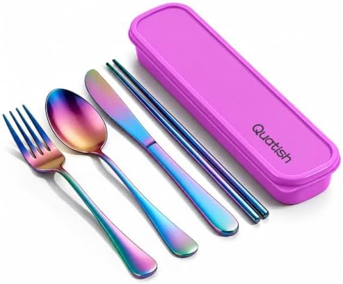 Quatish 5 Piece Travel Utensils with Case, Portable Cutlery Set, Iridescent by Quatish