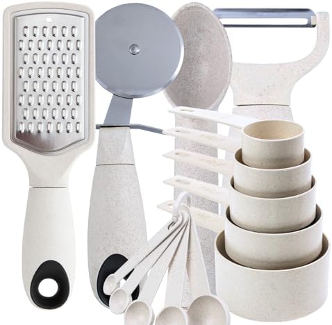 Beille 6pc Wheat Straw Kitchen Utensil Set Peeler Cutter Grater Spoons and Cups by BEILLE