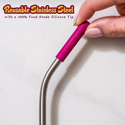 Softy Straws Premium Reusable Stainless Steel Drinking Straws With Silicone Tips + Patented Straw Cleaners and Carrying Case - 9” Long Metal With Curved Bend for 20/30/32oz Tumblers - Image 4