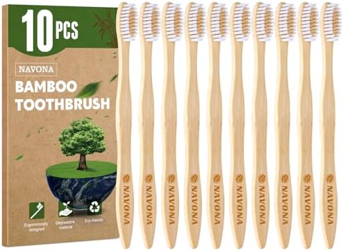 10 PCS Bamboo Toothbrushes Pack, Natural & Eco-Friendly Wooden Toothbrush by Welcometobuy%EF%BC%81