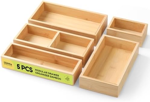 lilLittle Bamboo Drawer Organizer, 5 Pcs Multi Purpose Drawer Organizer Set by lilLittle