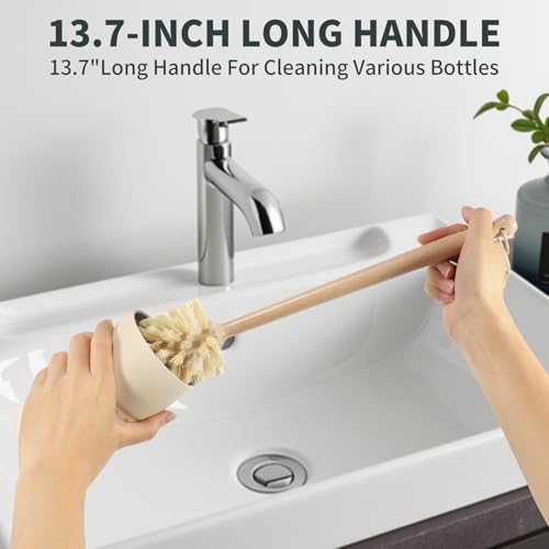 DEBETOOL 3-in-1 Natural Bottle Brush Set, 13.7 Inch Wooden Long Handle - Image 5