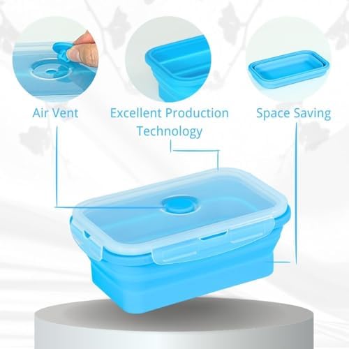 Plus 6PCS Foldable Silicone Food Storage Containers for Kitchen Storage for Leftovers Fruits and Meal Prep Dishwasher Safe Microwave Safe Ideal for Home and Travel (blue, square) - Image 5