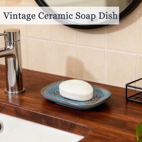 HighHerz Aesthetic Ceramic Soap Dish for Shower, Soap Holder with Raised Relief, Shower Soap Dish for Shampoo Bar Or Sponge, Soap Saver for Bathroom, Kitchen, Sink, Decorative Soap Tray (Blue) - Image 6