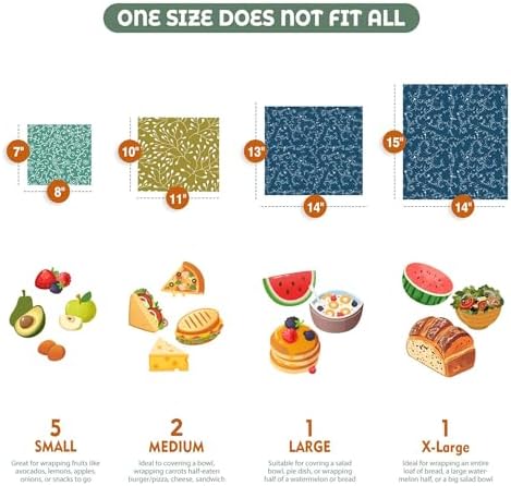 Akeeko Reusable Beeswax Food Wraps - Assorted 9 Packs, Reusable, Plastic-Free Food Storage, 5 Small, 2 Medium, 1 Large, 1 Extra Large Wraps with Abstract Curves Pattern - Image 2