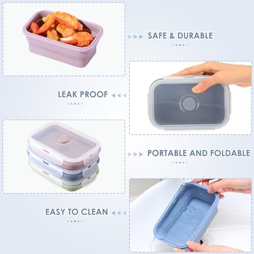 Mifoci 6 Pcs Silicone Containers for Food Collapsible Food Storage Containers with Airtight Lids Stacking Leftover Foods Storage Lunch Box for Freezer Microwave Dishwasher Safe(Morandi,18.6 oz) - Image 3
