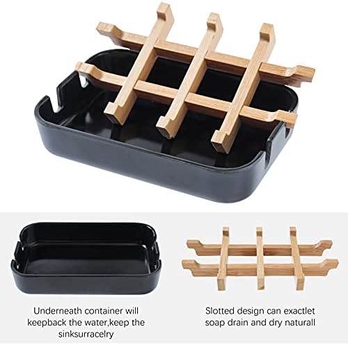 Bamboo Soap Dishes, 2-Pack Black Holder for Bathroom & Shower - Image 2
