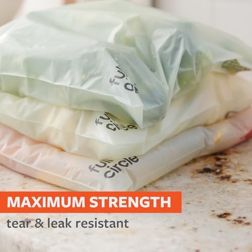 Full Circle Compostable Zipper Bags – 1 Gallon Size, 60ct, 4 Boxes of 15 – Plant-Based & Plastic-Free, No Microplastics, Leak-Resistant, Resealable Food-Safe Bags - Image 2