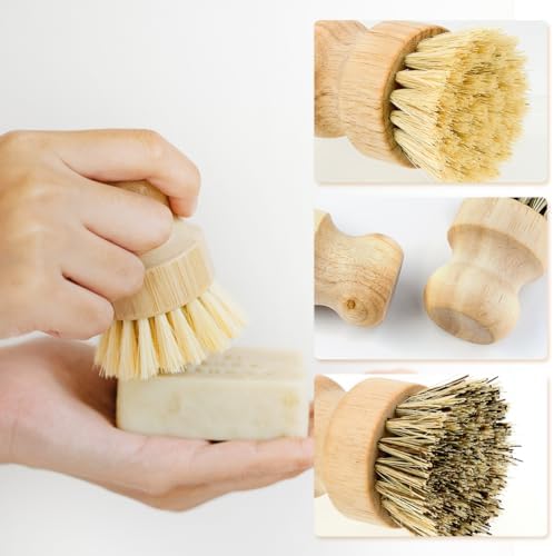 2 Pcs Dish Brush, Wood Dishes Scrub Brush, Pot Brush for Kitchen Cleaning Dishes Pots Pans (Sisal and Palm) - Image 3