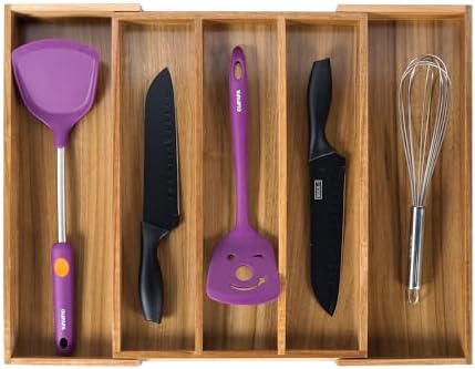 Utoplike Acacia Kitchen Drawer Organizer Expandable, Utensils Cutlery Tray by Utoplike