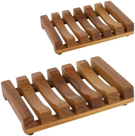 HTB 2 Pack Slotted Bar Soap Holder Teak Wood for Bathroom by HTB