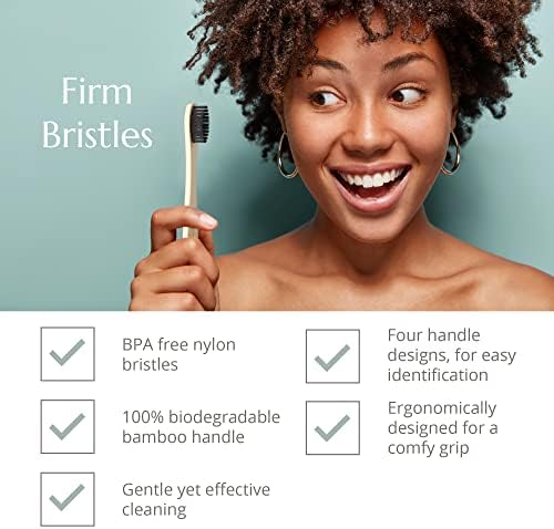 Wild & Stone | Firm Bristle Organic Bamboo Toothbrush | Four Handle Patterns | Firm Fibre Bristles | 100% Biodegradable Handle | Vegan Eco Friendly Bamboo Toothbrushes - Image 2
