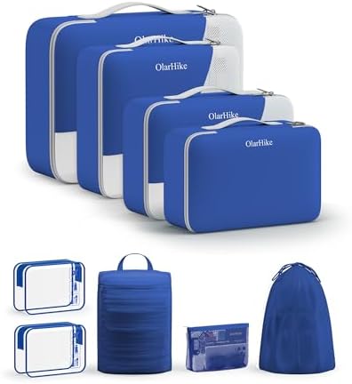 OlarHike Packing Cubes for Travel,Gifts for Women Mom,Anti-Tearing Suitcase Organizer for Luggage with Shoe & Hanging Toiletry Bag,Vacation Essentials & Accessories for Cruise Ship,9 Set,Klein Blue by OlarHike