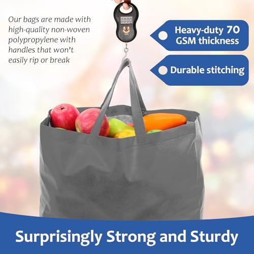 50 Pcs Reusable Tote Bag with Handles Bulk 16.1'' X 6.3'' X 11.8'' Extra Large Non Woven Grocery Shopping Bags for Boutiques Retail Store (Gray) - Image 5