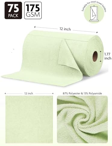 Fantasticlean Microfiber Cleaning Cloth Roll- 75 Sheets, 12" x 12" (Green) - Image 6