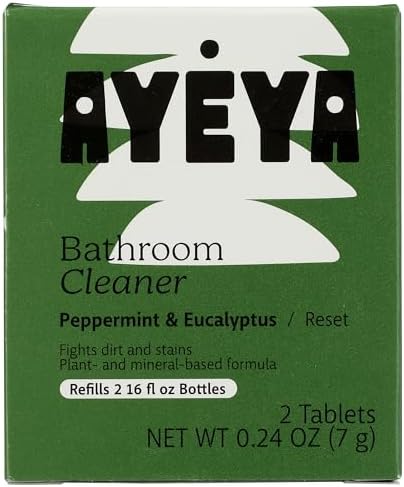 AYÉYA Reset Bathroom Cleaner Tablets – Plant-Based Cleaning Solution with Eucalyptus and Peppermint – Eco-Friendly, Non-Toxic, Refillable Bathroom Spray – Fights Grime, Soap Scum, and Dirt – 2 Count by AY%C3%89YA