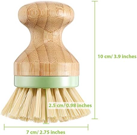 4 Pieces Bamboo Dish Scrub Brush with Holders Wooden Bamboo Round Scrubbers Stiff Bristles Pot Brushes for Wash Dishes, Pots, Pans, Kitchen Iron Pot Pan Sink(Classic Style,Green) - Image 2