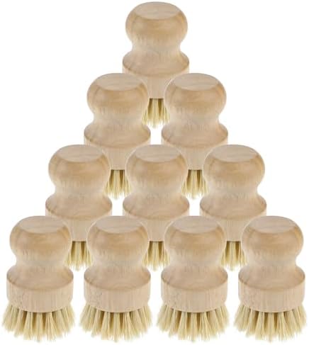 COMNICO 10 Pc Bamboo Dish Scrub Brush Set,Mini Natural Wooden Scrubber Set by COMNICO