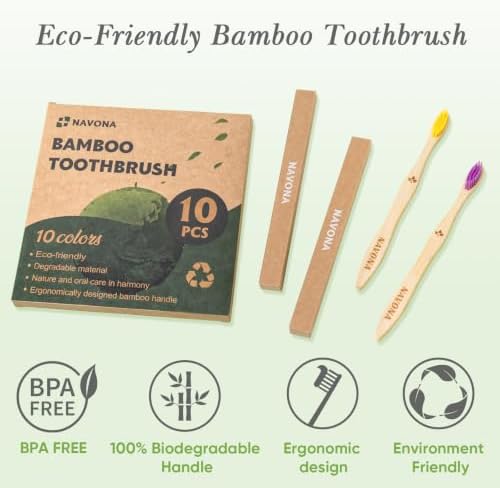 10 PCS Bamboo Toothbrushes, Individually Wrapped Wooden Toothbrushes Bulk - Image 5