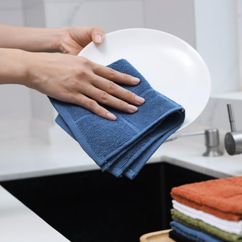 Glynniss Kitchen Dish Cloths for Washing Dishes, Blue Terry Dish Rags - Image 3