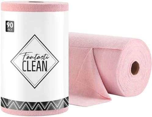 Fantasticlean Microfiber Cleaning Cloth Roll- 90 Sheets, 12" x 12" (Pink) by Fantasticlean