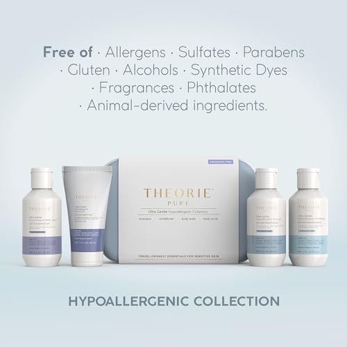 THEORIE PURE Travel Size Toiletries Set - Hypoallergenic Shampoo, Conditioner, Body Wash & Body Scrub - Fragrance-Free, No Sulfates or Parabens - Clean Beauty Essentials for Hair & Skin - Image 2