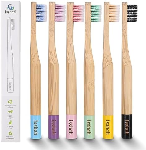 Isshah Biodegradable Bamboo Kids Toothbrush - Spiral Soft Bristles - 6 Pack by Isshah