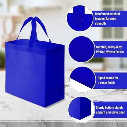 Reginary 50 Pcs Reusable Tote Bags Shopping Bags Non Woven, Sapphire Blue - Image 6