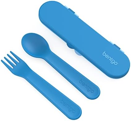 Bentgo® Kids Plastic Utensil Set - Reusable Fork, Spoon & Storage Case, PFAS- & BPA-Free, Easy-Grip Handles, Lightweight, Dishwasher Safe, School Lunch, Travel & On-the-Go (Blue) by Unknown