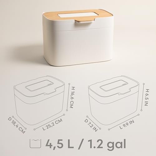 KAZAI. Compost Bin Kitchen 'Elin' | 1.2 GAL / 4.5L Countertop Compost Bin with Wooden Lid & Filter | Odor-Free, Dishwasher Safe, with Inner Bucket | Small Indoor Kitchen Composter | Off-White/Bamboo - Image 3