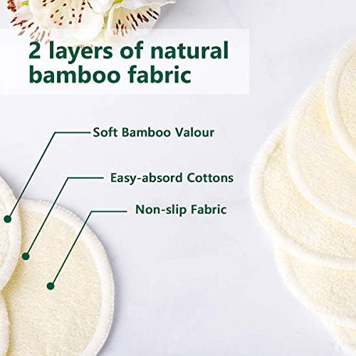 20 Packs Organic Reusable Makeup Remover Pads, Washable Bamboo Cotton Rounds for All Skin Types with Cotton Laundry Bag - Image 3