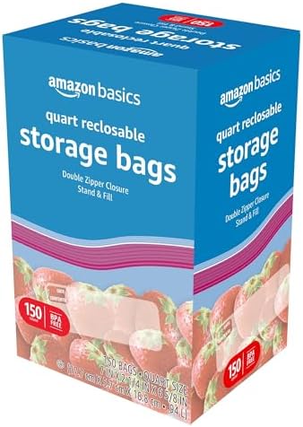 Amazon Basics Reclosable Quart Food Storage Bags with Double Zipper Seal, BPA Free, 150 Count - Image 5
