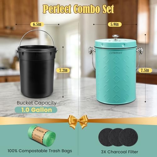 AOSION Countertop Compost Bin Kitchen,Odorless Indoor Compost Bin with Lid - Image 3