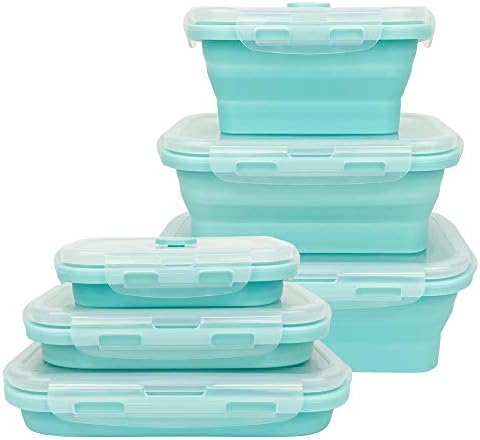 CARTINTS Silicone Collapsible Food Storage Containers-Prep/Storage Bowls with Lids - Set of 3 Square Silicone Lunch Containers - Microwave, Dishwasher and Freezer Safe (blue) by CARTINTS