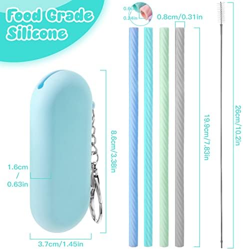 Meanplan 4 Sets Reusable Straws Travel Case Brush Silicone,Fresh Color - Image 2