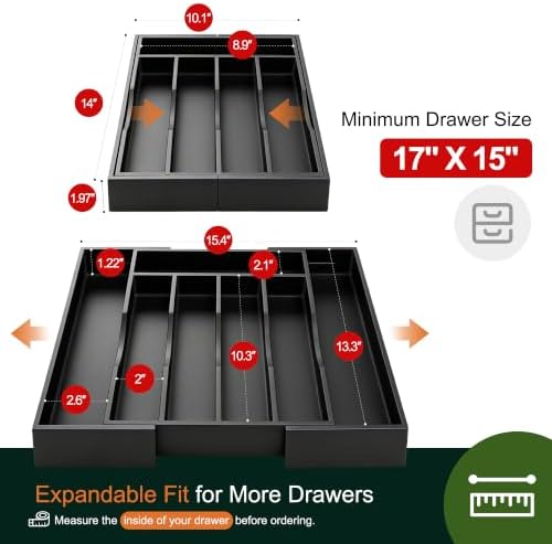 Expandable Bamboo Kitchen Drawer Organizer for Cutlery and Utensils, Adjustable Bamboo Wood Cutlery Tray in Drawer for Flatware and Silverware in Kitchen, (Black) - Image 2